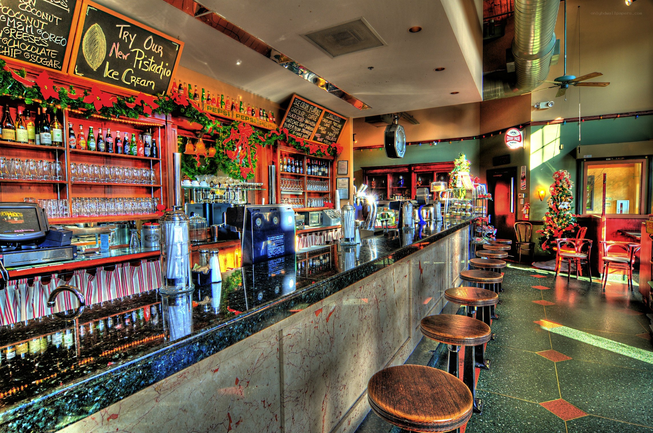 cozy bar with festive decor