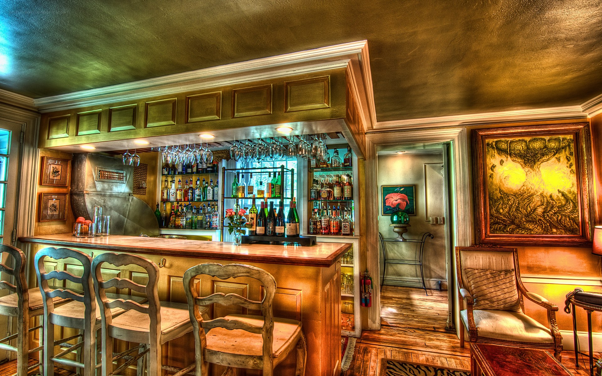 cozy bar with vintage decor
