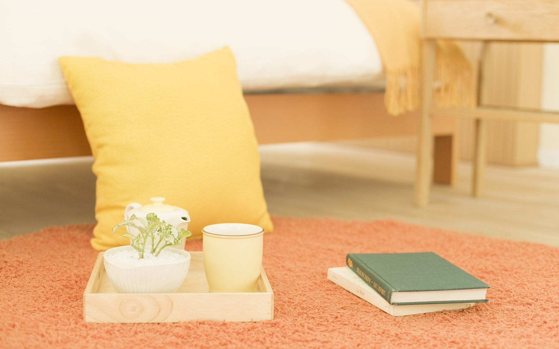 Cozy bedroom corner with tray
