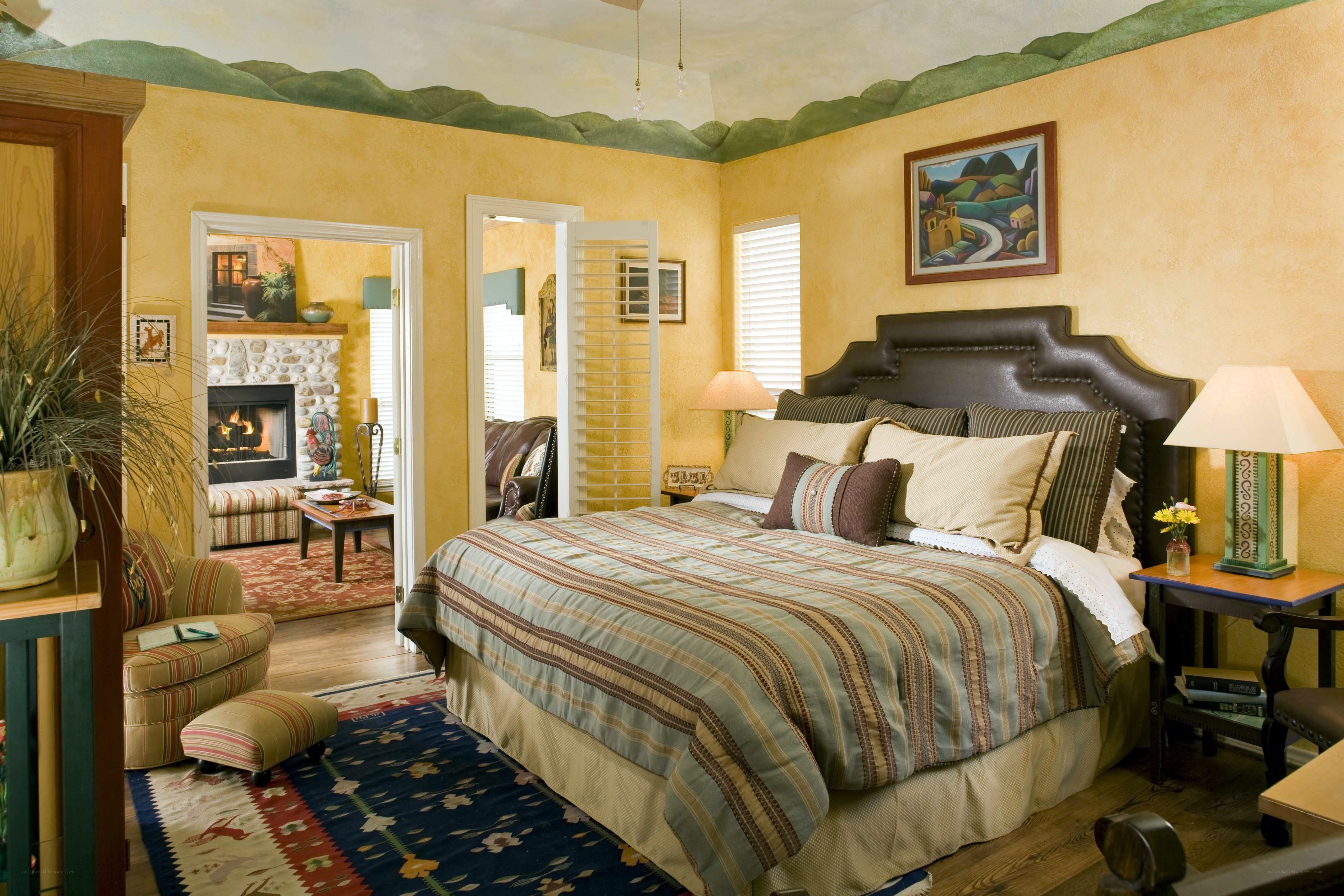 Cozy bedroom with fireplace view