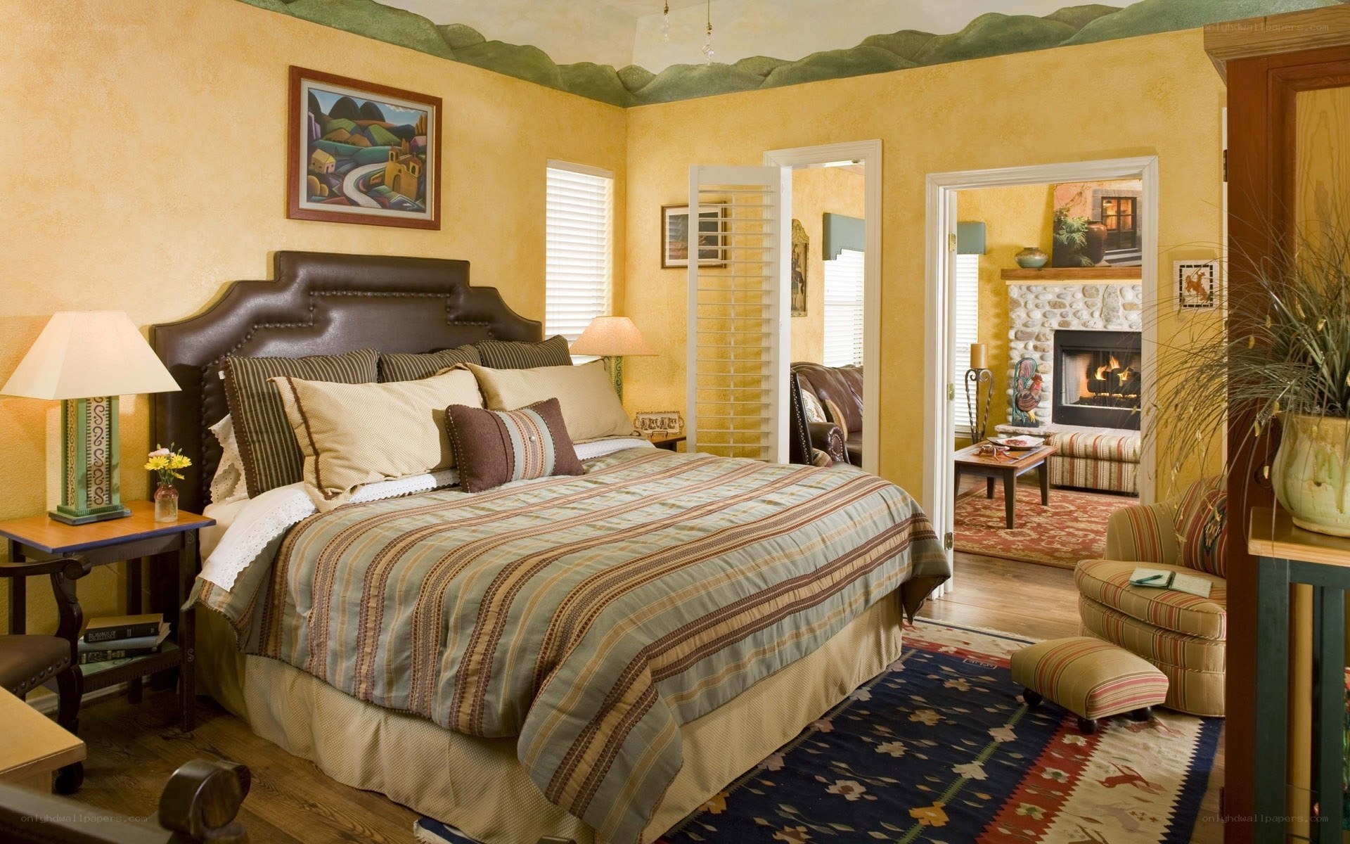 Cozy bedroom with fireplace view