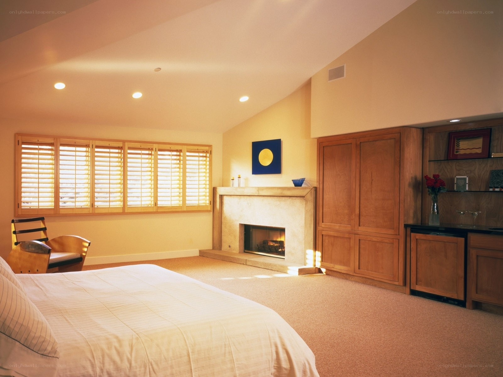 Cozy bedroom with fireplace