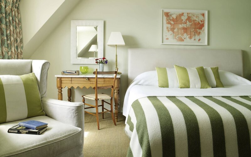 Cozy bedroom with green accents