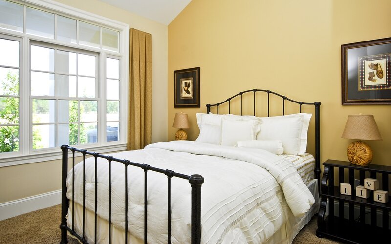 Cozy bedroom with iron bed