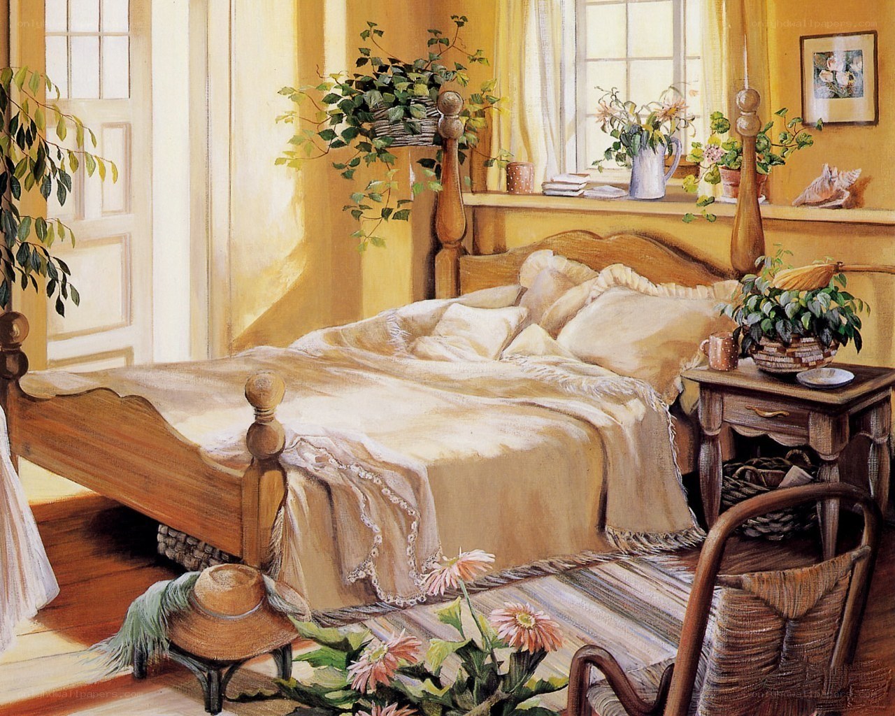 Cozy bedroom with plants