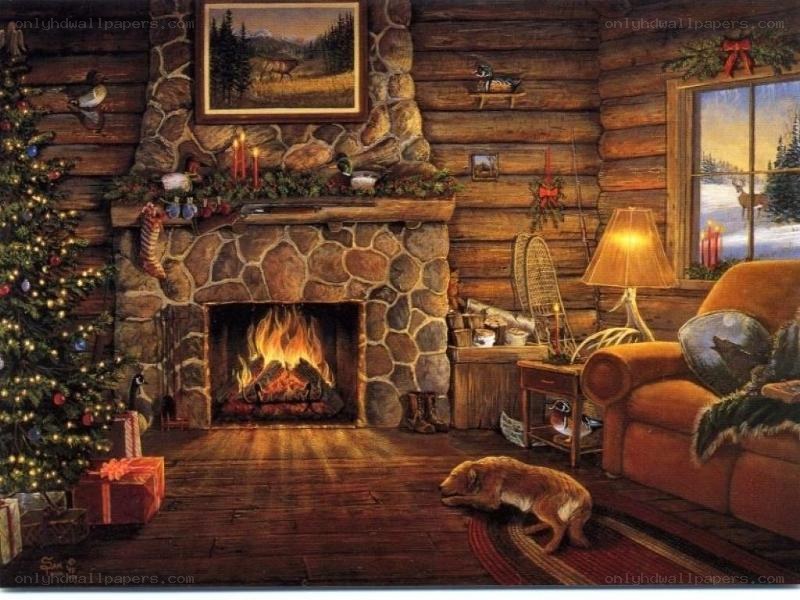 Cozy cabin Christmas scene