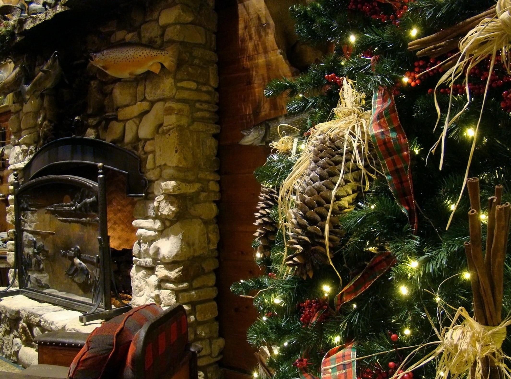 Cozy cabin Christmas scene