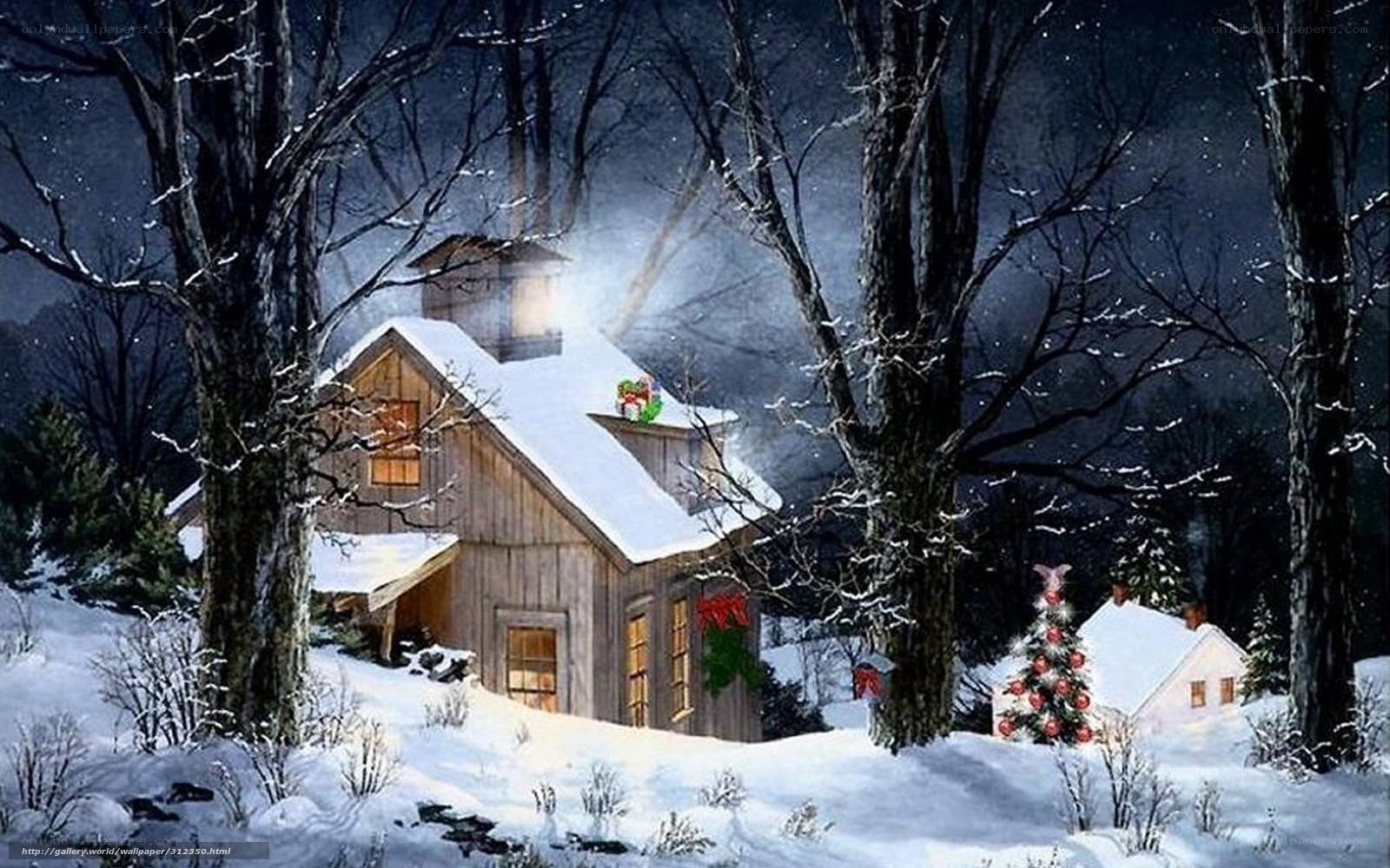 Cozy cabin in snowy forest