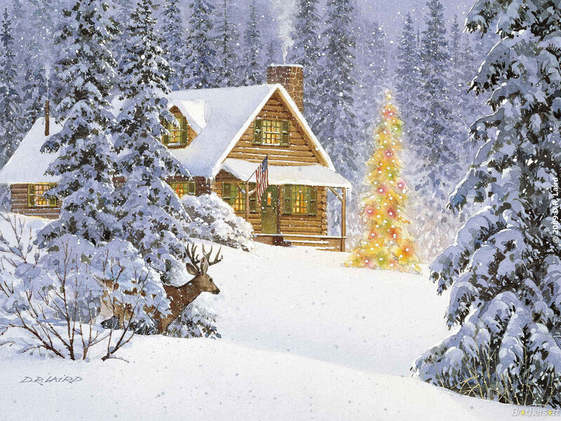 Cozy Cabin in Snowy Forest