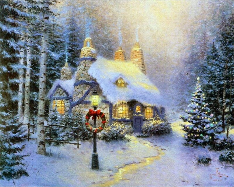 Cozy cabin in snowy forest