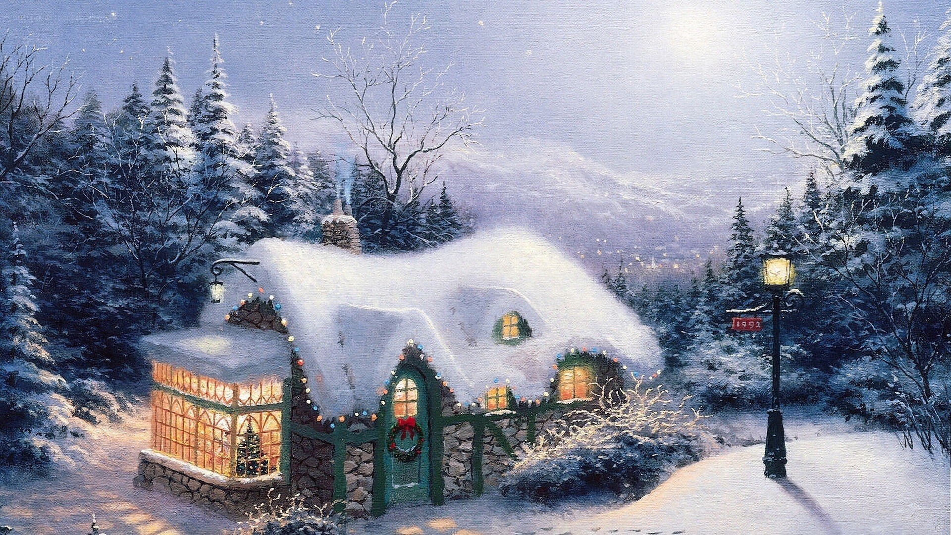 Cozy cabin in snowy forest