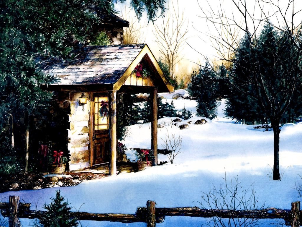 Cozy cabin in winter