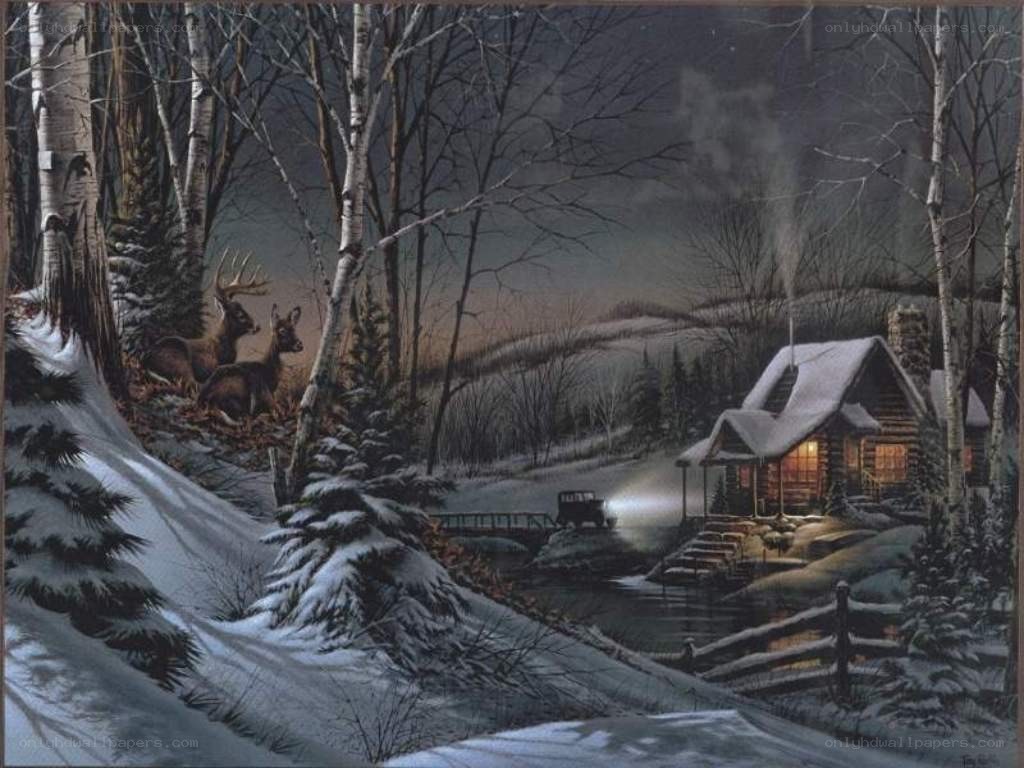 Cozy cabin in winter forest