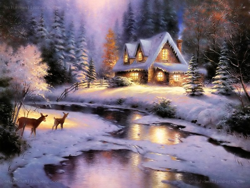 Cozy cabin in winter forest