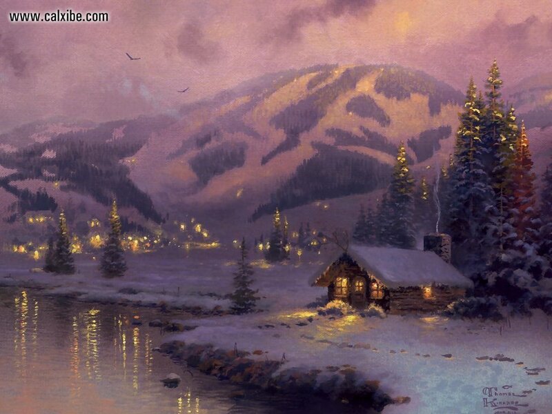 Cozy Cabin in Winter Landscape
