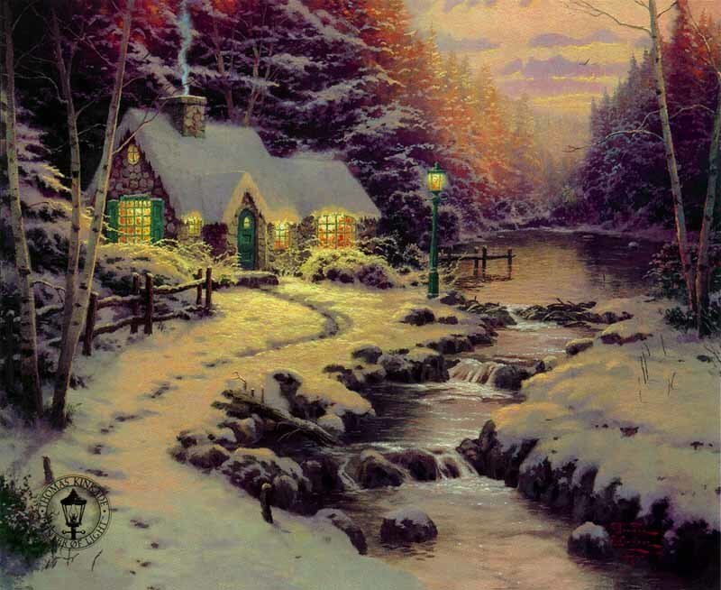 Cozy cabin in winter landscape