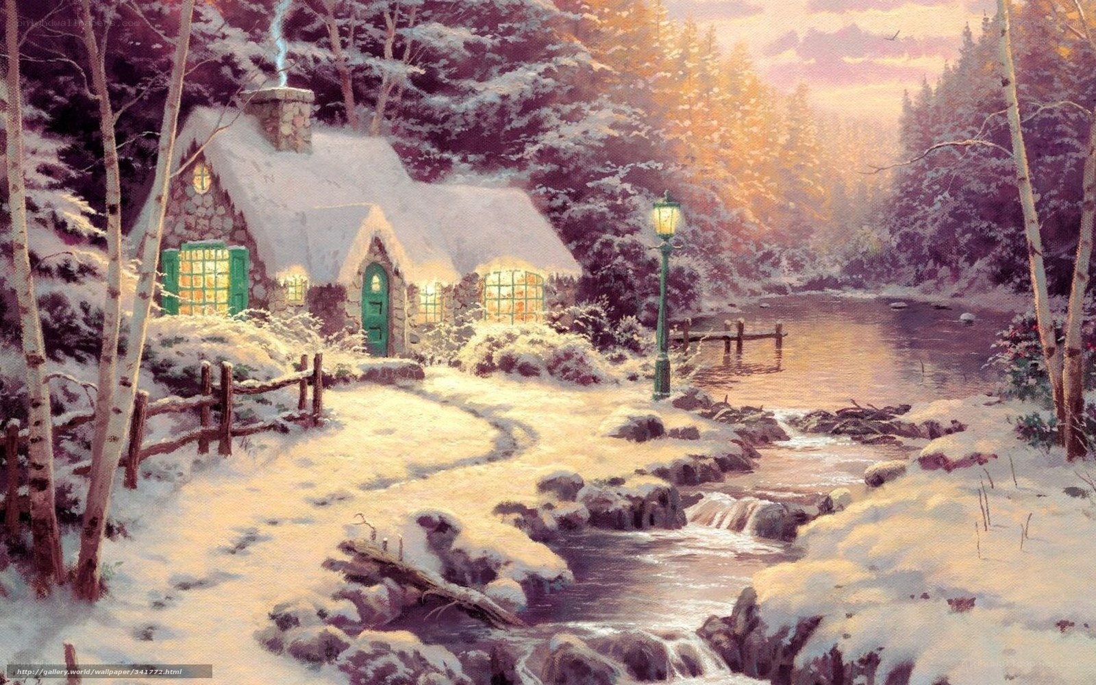Cozy cabin in winter landscape