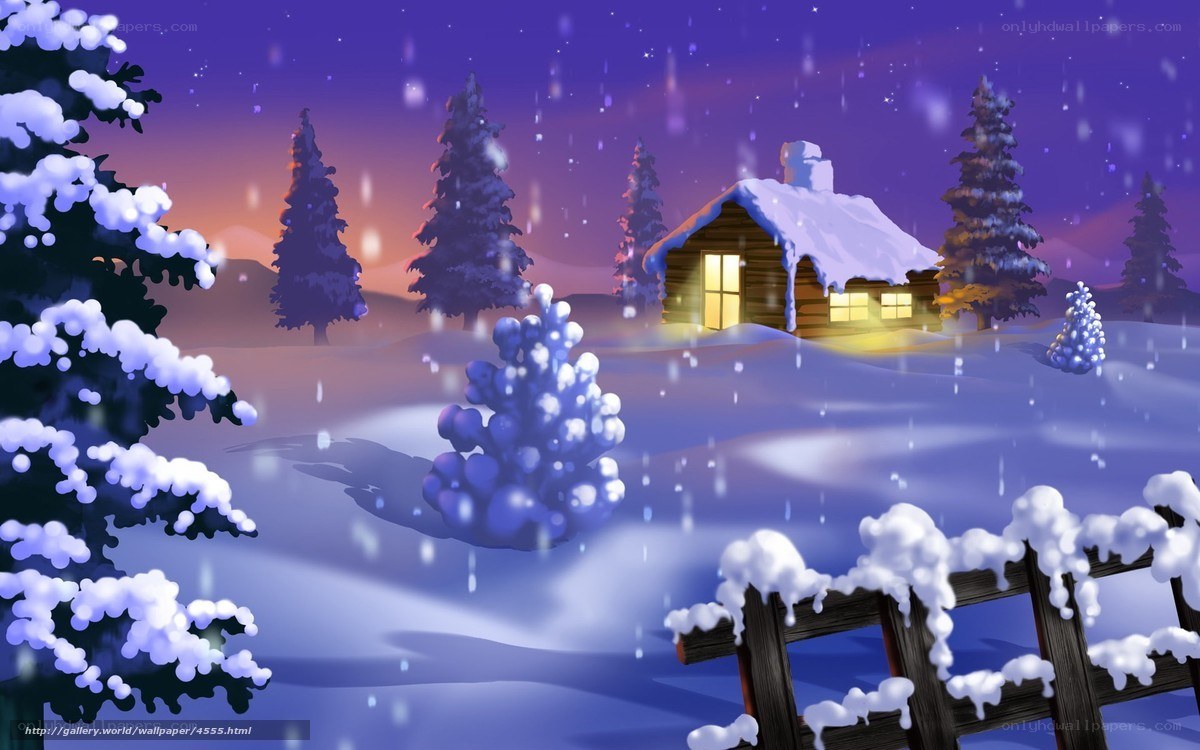 Cozy cabin in winter night