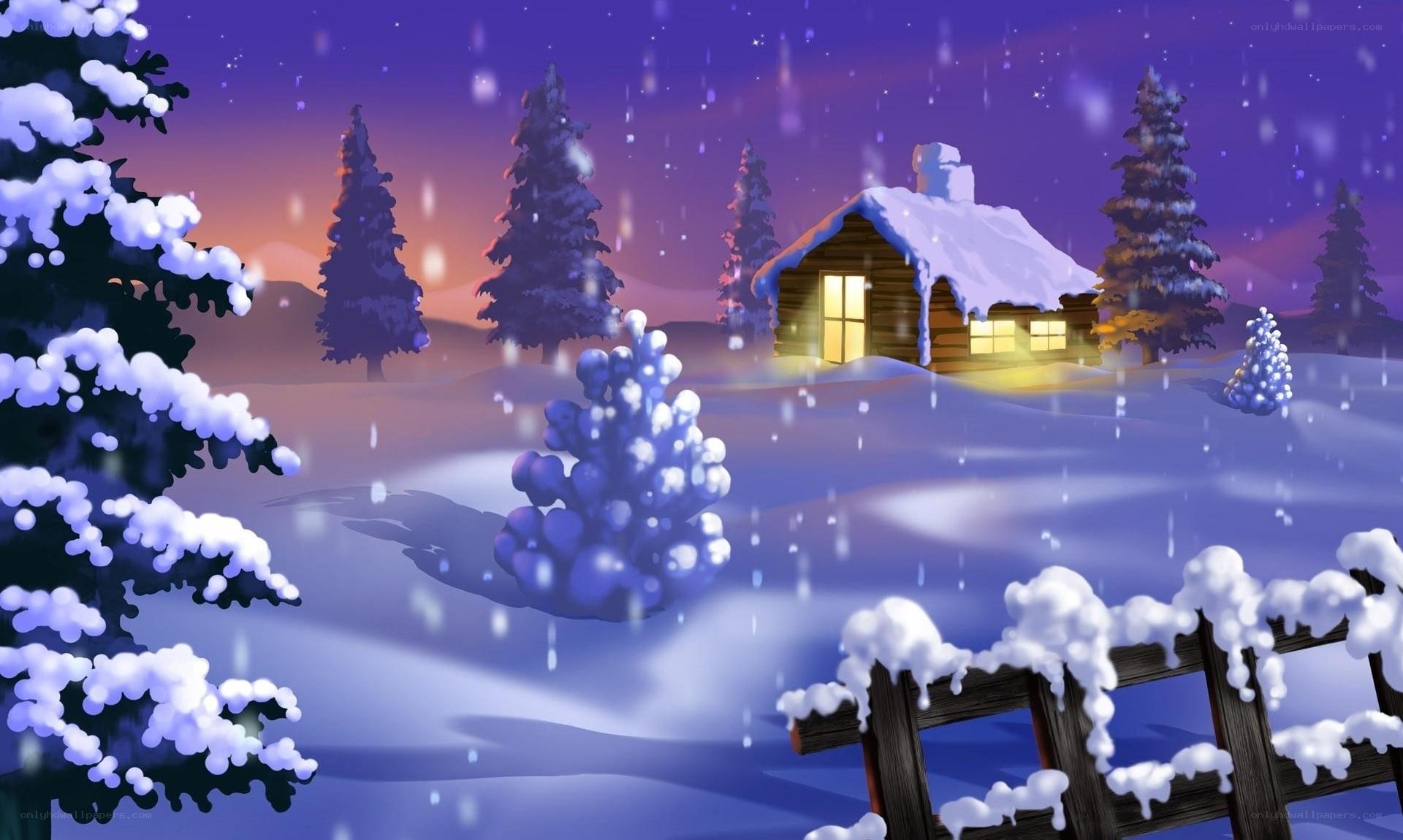 Cozy cabin in winter storm