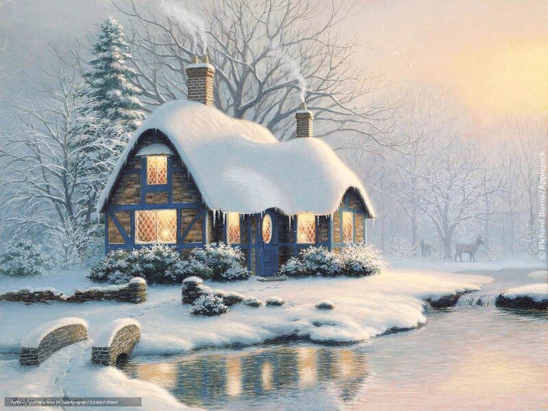 Cozy cabin in winter