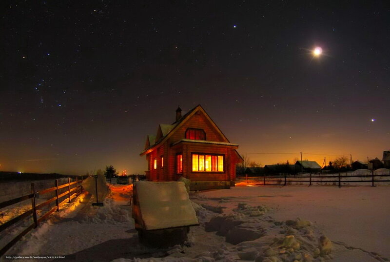 Cozy cabin under starry sky