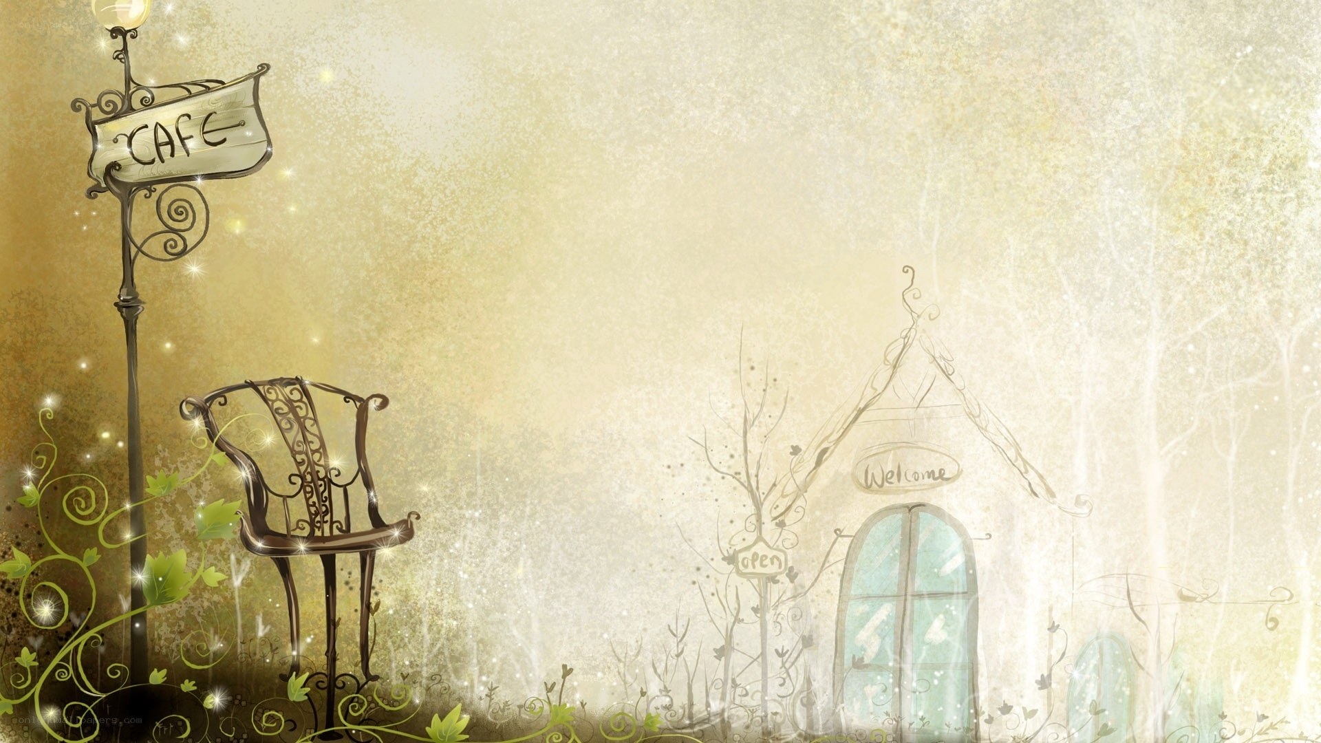 cozy cafe scene illustration