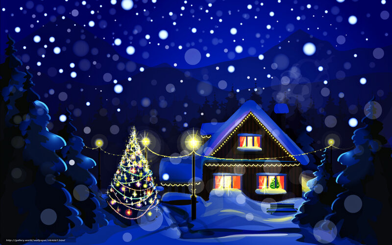 Cozy Christmas cabin at night