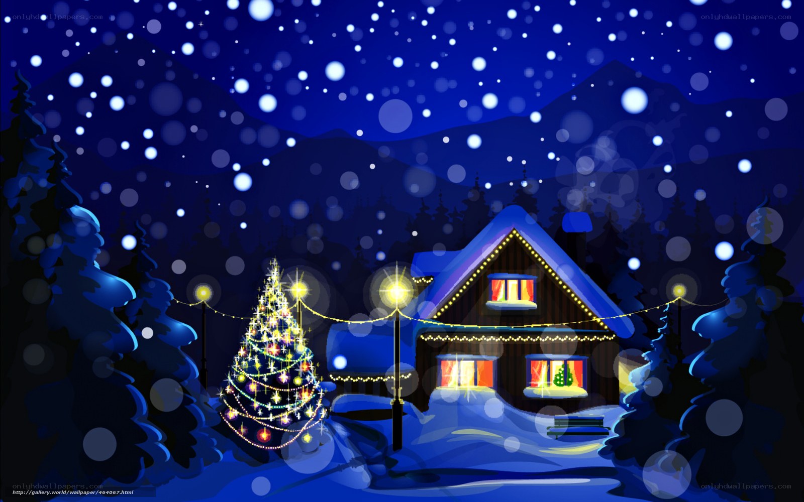 Cozy Christmas cabin at night