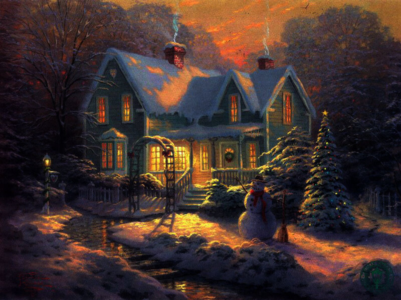 Cozy Christmas cottage at dusk