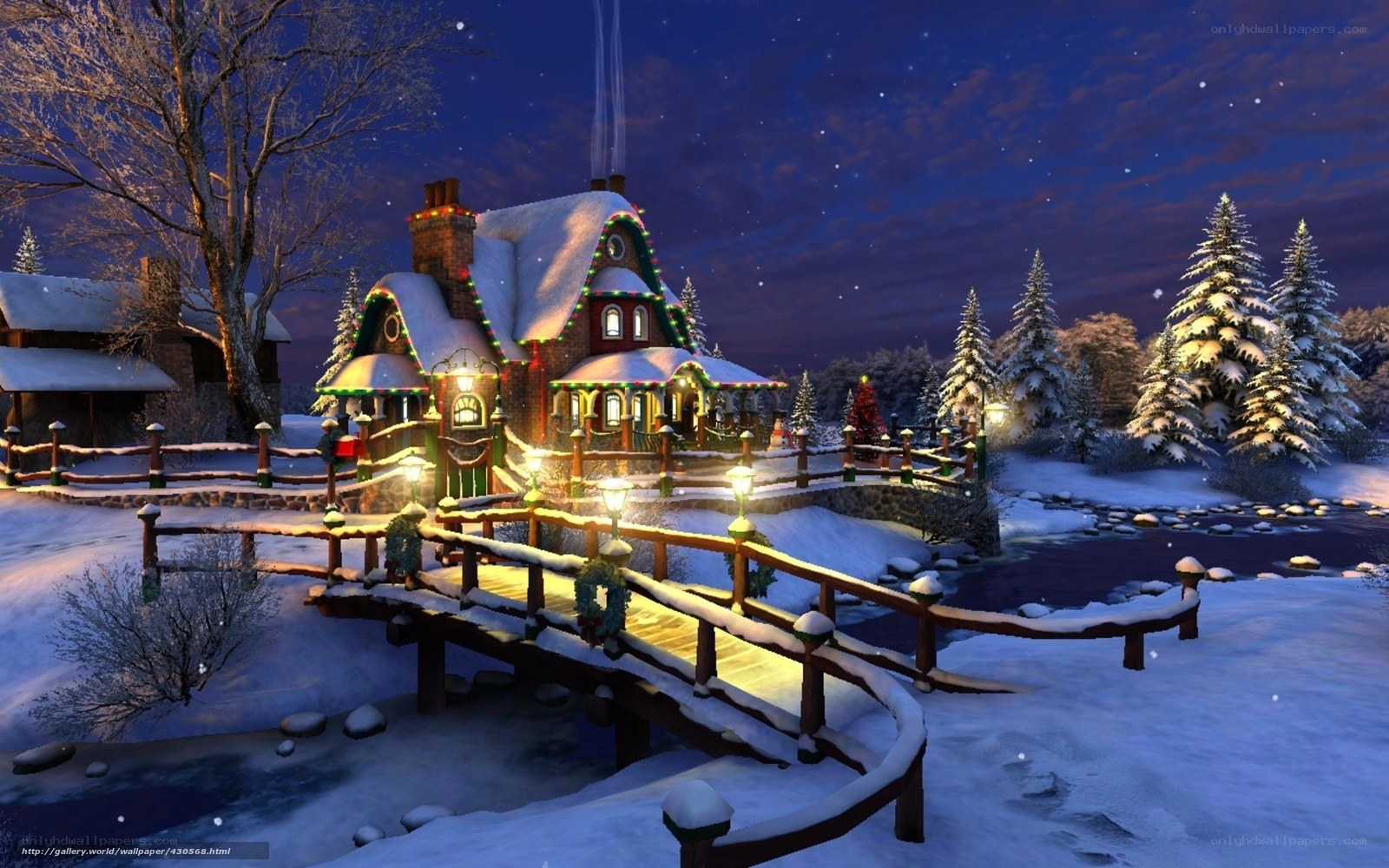 Cozy Christmas cottage at night