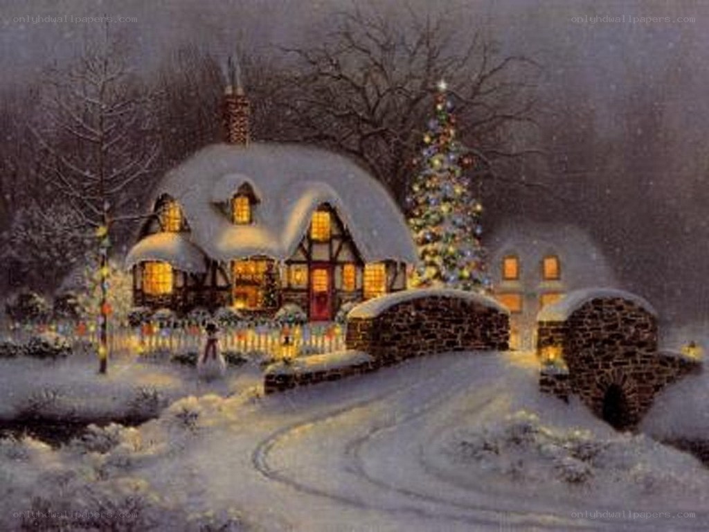 Cozy Christmas cottage scene