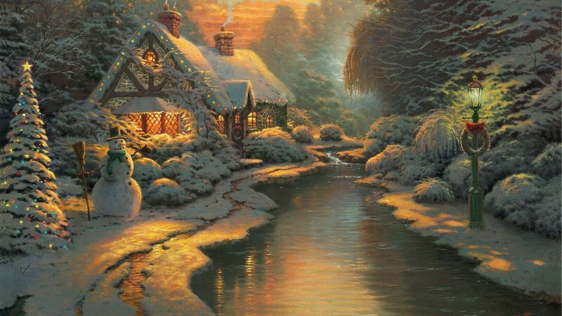 Cozy Christmas cottage scene