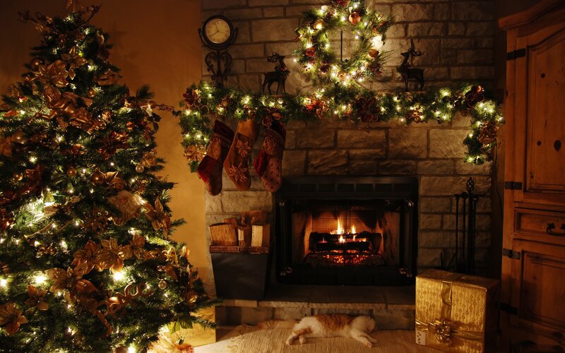 Cozy Christmas fireplace scene