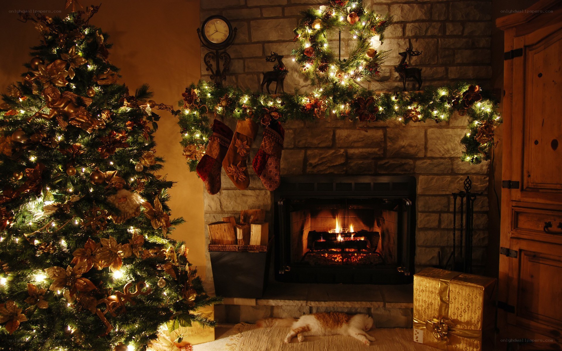 Cozy Christmas fireplace scene