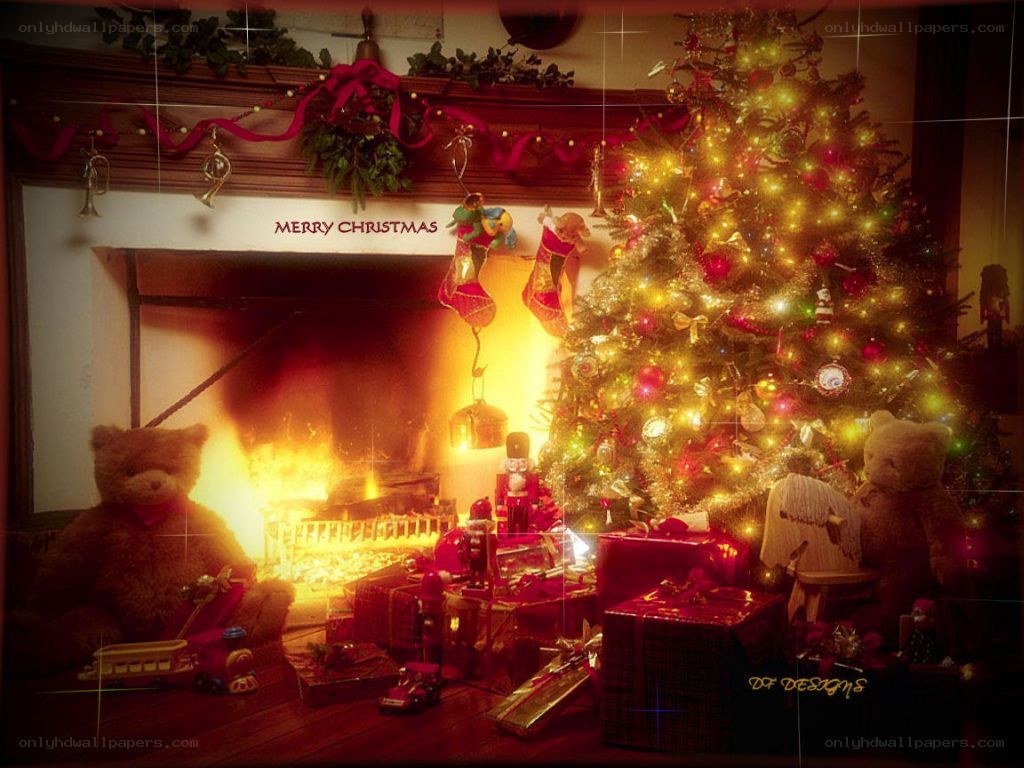 Cozy Christmas fireplace scene