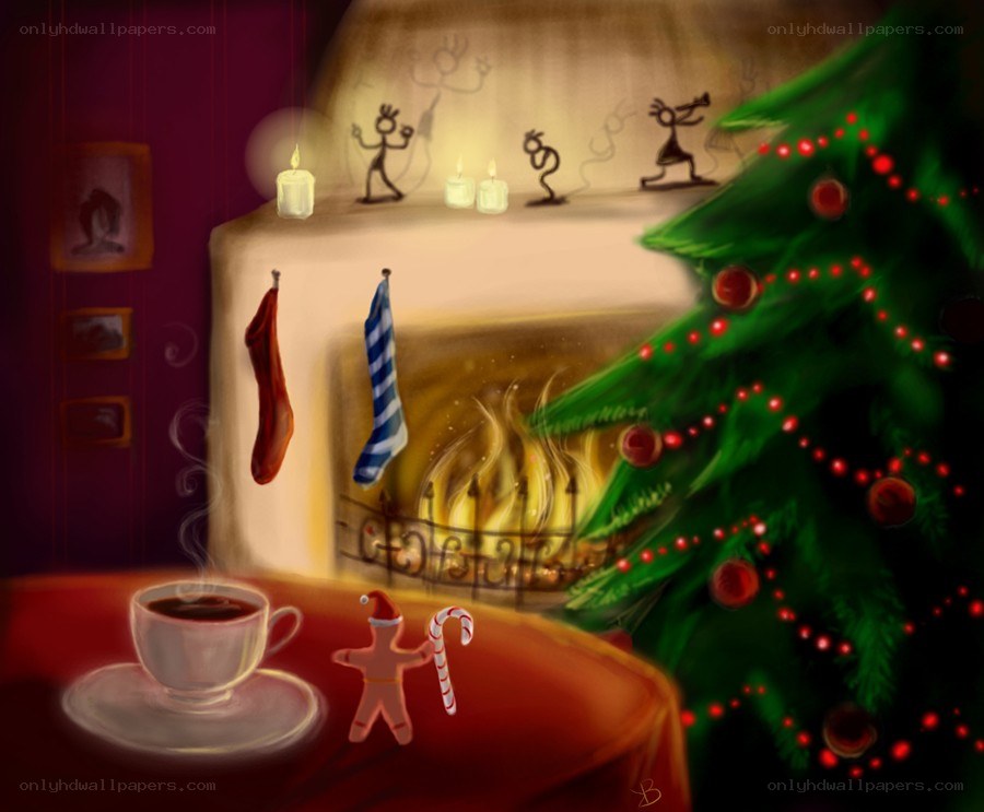 Cozy Christmas fireplace scene