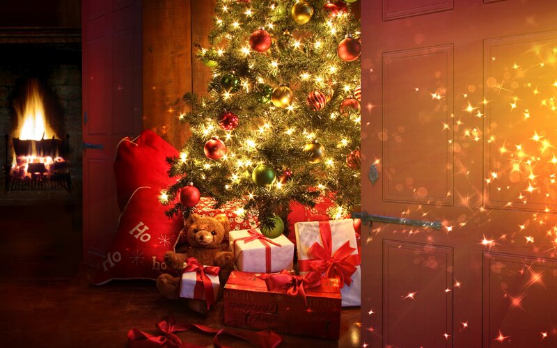 Cozy Christmas scene with tree