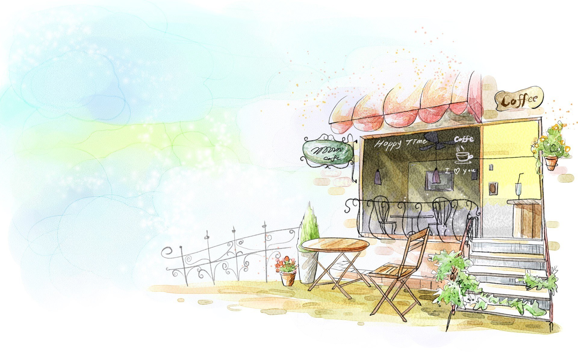 cozy coffee shop sketch