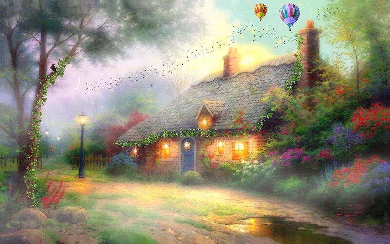 Cozy cottage at dusk