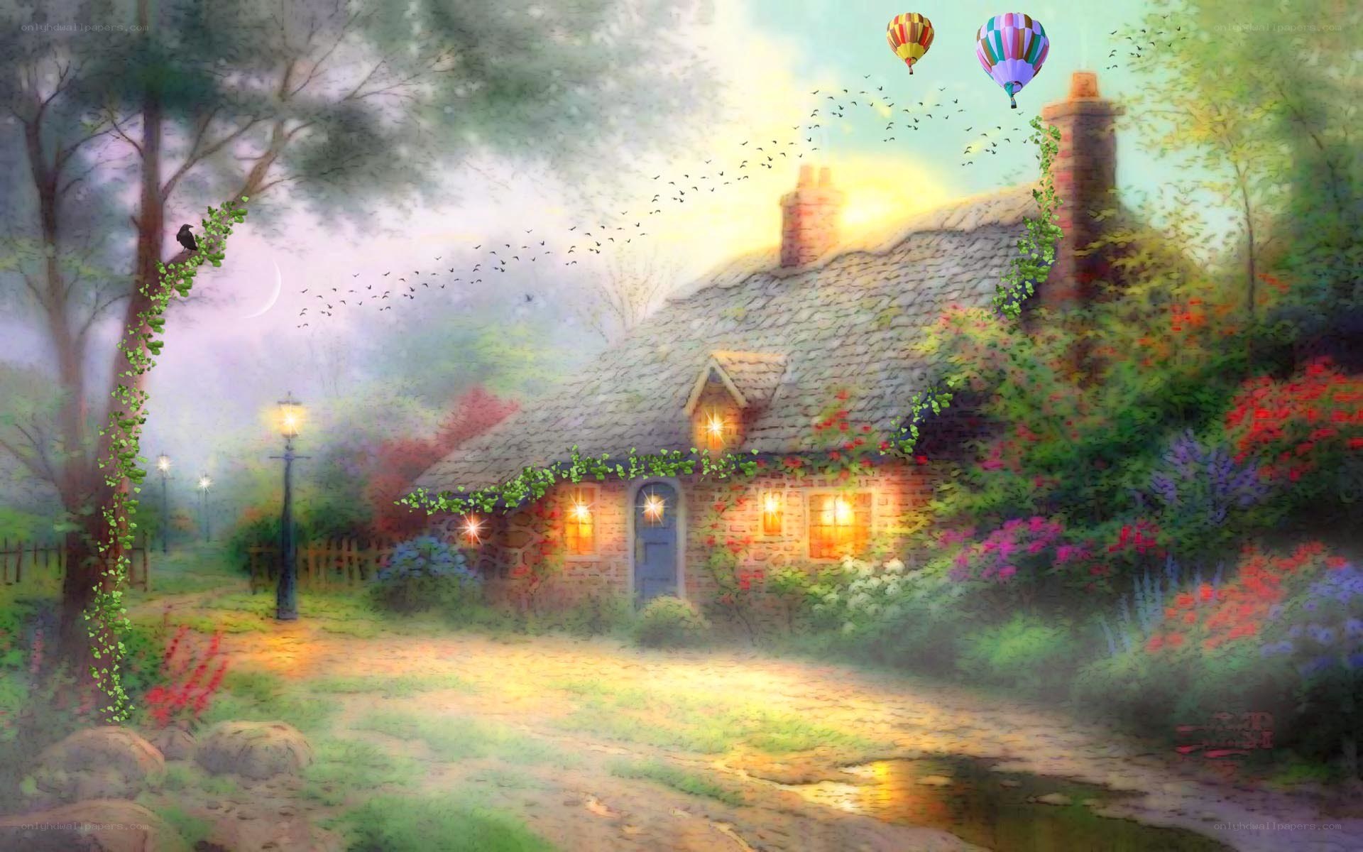 Cozy cottage at dusk