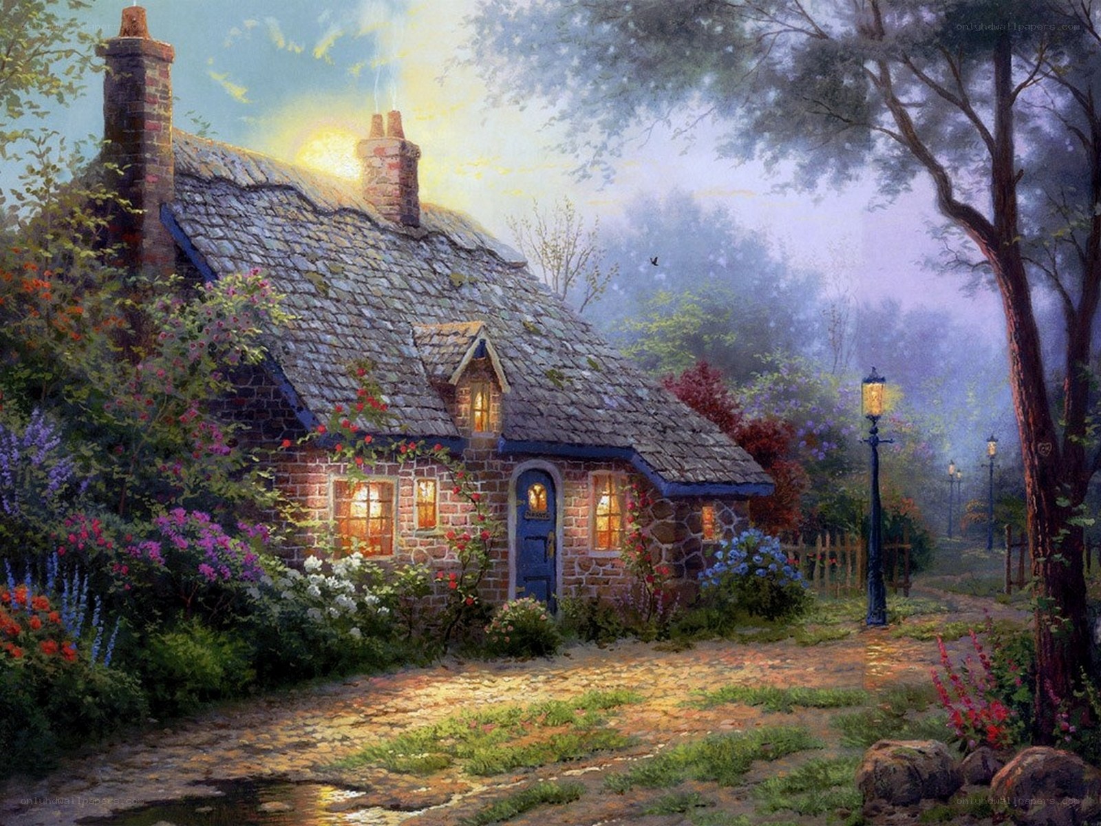 Cozy cottage at dusk