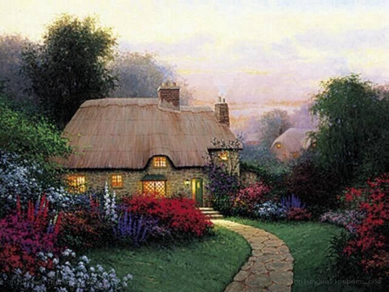 Cozy cottage at dusk