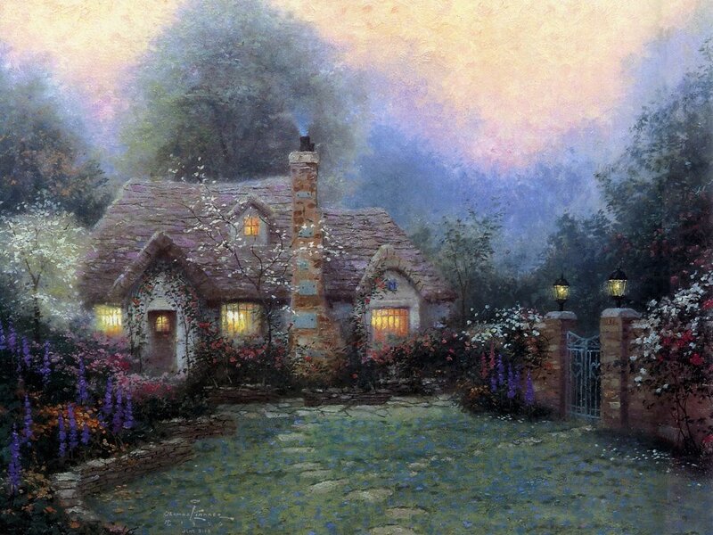 Cozy cottage at dusk