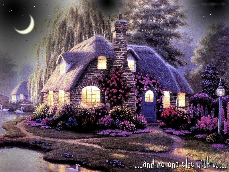 Cozy cottage at night