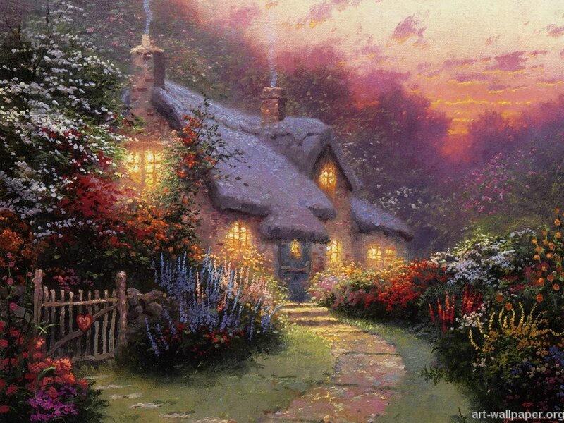 Cozy cottage at sunset