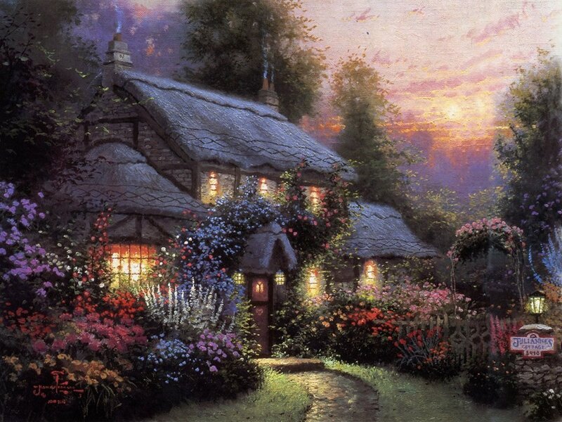 Cozy cottage at sunset