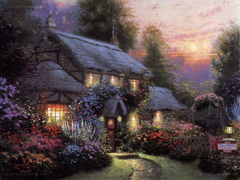 Cozy cottage at sunset