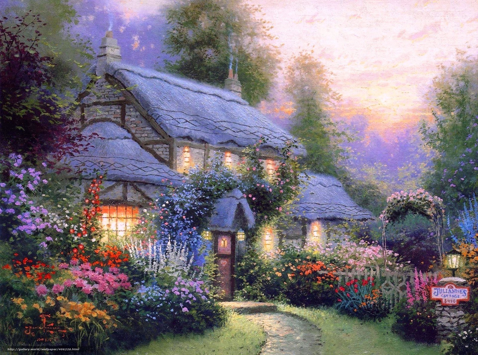 Cozy cottage at sunset