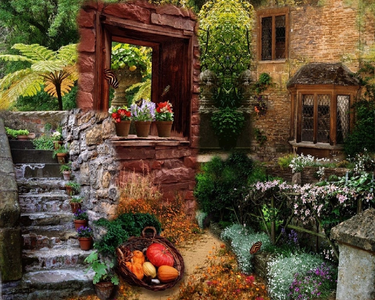 cozy cottage garden scene