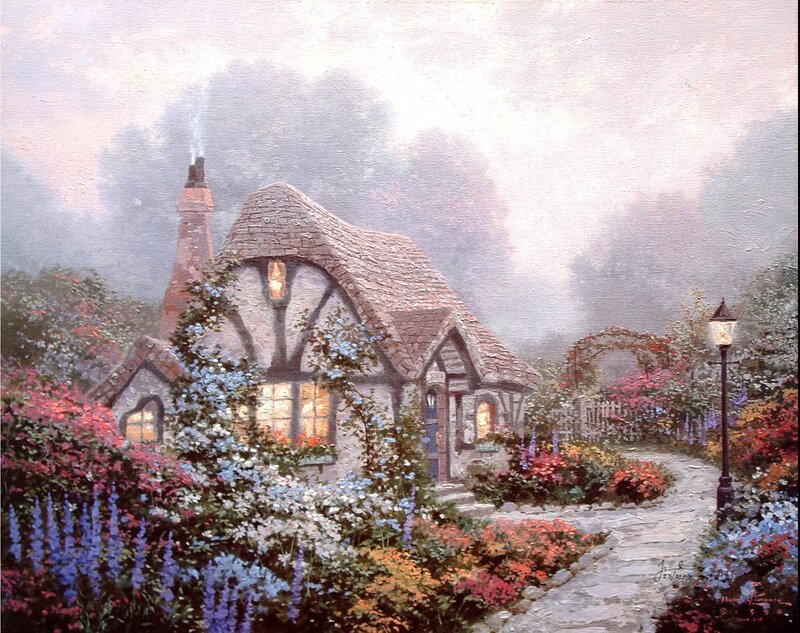 Cozy cottage in a flower garden